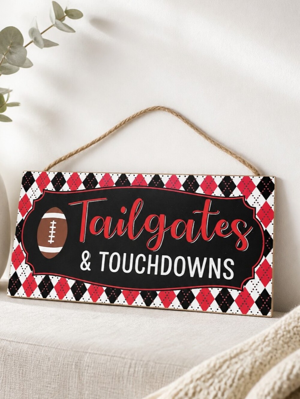 Darice | New! Tailgates and Touchdowns Red and Black MDF Board Decor Sign